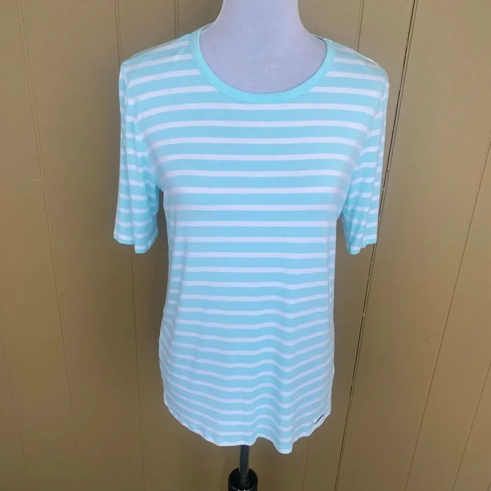 Michael Kors women XL scoopneck short sleeve stripe shirt blue & white